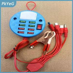 PkYeG 1pcs DC12V 24V để 5V sạc cổng 3A Xe Tải xe máy Phụ kiện 6 cổng USB Clip sạc với LED chiếu sáng chuyển đổi
