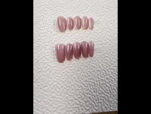 【HANDMADE+Free Glue】Press on Nails Ice-clear peach nude pink cats eye Artificial Nail Phototherapy Fake Nail Patch Reusable