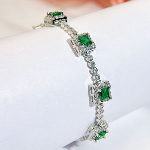Sequito Sang Trọng Vàng Bạc Đồ Trang Sức Micro Pave Bling aaaaa Thiết đá Cubic Zirconia Màu Xanh Lá Cây Công Chúa Cắt Đá Thời Trang Vòng tay chuỗi kim cương món quà đính hôn B236