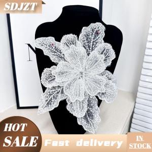 SDJZT Sequin đính cườm hoa cổ áo đính Trắng ren thêu vá Corsage DIY trang trí váy cưới phụ kiện quần áo