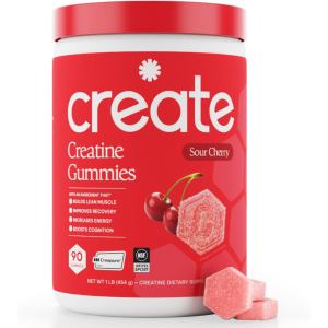 Create Creatine Monohydrate Gummies for Men & Women Boosts Focus Strength and Endurance Anti-Melting Formula Vegan Gluten-Free Non-GMO 1.5g of Creatine per Gummy (Sour Green)