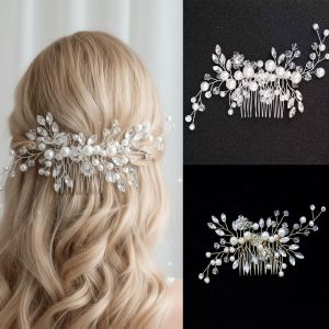 LETIGO Pearl Bridal Headdress Elegant Flower Rhinestone Crystal Hair Comb Wedding Styling Accessories Bridal Wedding