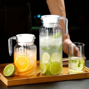 DAWEIF with Lid Stripe Pitcher Transparent Anti-fall Cold Water Kettles Drinkware 600/800/1100/2000ml Water Jug Fridge