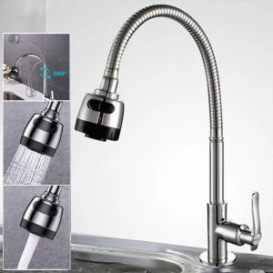Kitchen Faucet Stainless Steel 360°Rotate Flexible Cold Tap Standing Sink Wall Faucet Black Faucet