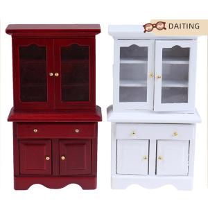 DAITING Đồ nội thất nhà búp bê thu nhỏ 1/12 tủ gỗ đa năng Đồ chơi mô hình Tủ Sách