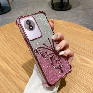 VRQR Bright Diamond Phone Case for Vivo Y02 Y02T Y02A Y11 2023 V2254 Butterfly Pattern Sparkling Pink Card Girl Design