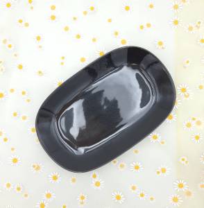 จาน จานเปล เซรามิค ทรงสี่เหลี่ยมผืนผ้า สีดำ ขนาด 6.75 x 10.5 นิ้ว