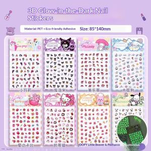 JOYNCLEON Miếng dán móng tay hoạt hình 3D phát sáng trong bóng tối dành cho trẻ em có My Melody kuromi Hello Kitty và các nhân vật dễ thương hơn