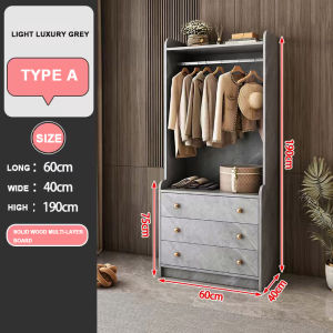 MYHOME Wooden Wardrobe Coat Rack Open Wardrobe Drawer Cabinet Storage Cabinet Large Capacity Wardrobe Nordic Style