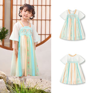 balabala Girl Dress Children Dress Spring Summer Embroidered Traditional Style Traditional Ruqun Colorblock