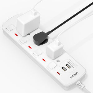 Lencent Extension Lead with USB Slots 4 Way Universal Socket Outlets Power Strips with 4 USB (4.5A) Plug Extension with 2-Meter Extension Cord Cable for Home Office with Individual Switches