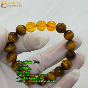 Vòng đá mắt hổ vàng nâu tam hợp tỵ dậu sửu - Vòng tay tam hợp quý nhân - Size 8 10 12ly cho nam nữ - May mắn bình an tài lộc - Bảo hành 12 tháng
