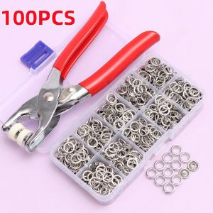 MonQIQI ชุดตอกพร้อมกระดุม 9.5 มม จำนวน 100 ชิ้น ชุดคีมติดกระดุมแป๊ก ชุดกระดุมแป๊ก DIY พร้อมคีมตาไก่