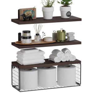 Bathroom Shelves Over Toilet with Storage Basket Floating Shelves Wall Shelves for Home Organization & Wall Décor