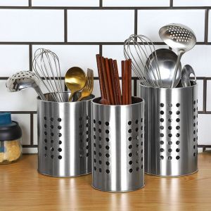 LE VICTORY Tròn Giá đựng đũa inox Bạc Đục Lỗ Ống đựng Bộ đồ ăn Dụng cụ thoát nước dao kéo Treo Giỏ đũa Nhà bếp