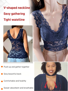 Long V-neck lace padded bra without wires