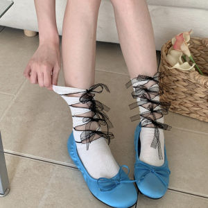 Sweet Girl Lace Strap Short Socks Summer Thin Bow Kawaii Ballet Student Socks Jk Lolita Skirt Cute Short Daily Mid Tube Socks