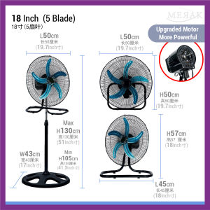 COOL POWER 18“ 3 In 1 Heavy Duty Industrial Fan Electric Floor Fan Wall Fan Stand Fan Kipas Kilang Dinding 18寸3合1工业电风扇