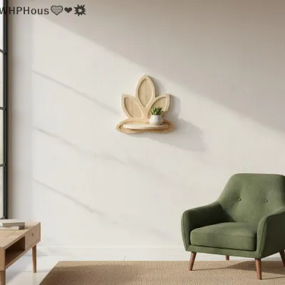 WP💓💛💖 3 Layer Lotus Shape Wooden Wall Hanging Shelf Shrine Rack for Altar Display Home Decoration Organizer for Small Spaces