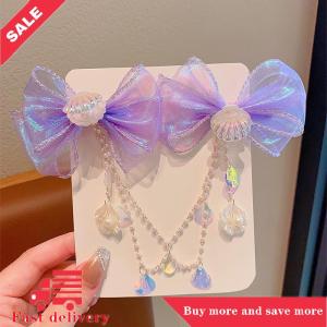 [COD] Cartoon Girls Hair Clip Children Mermaid Princess Pearl Fringe Pink Purple Bow Forehead Chain Hairpin Fairy Earhook Accessories