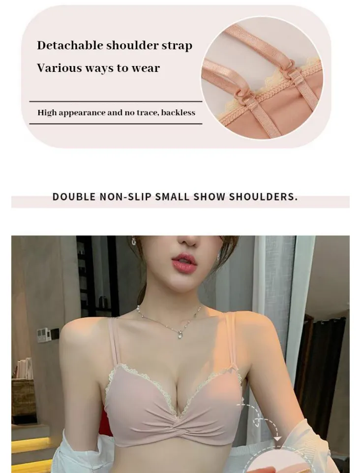 Aimerye Korean Style Bra for Women Sexy Lace Wireless Beauty Back Underwear  Seamless Push Up Small Chest Girl Cute Lingerie
