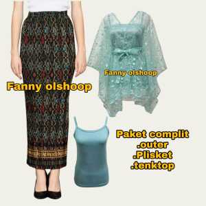 Outfit Fashion satu set outer brokat cape crop kondangan pesta seragaman bridesmaid terbaru 2024 plisket