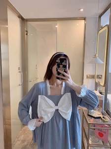 Bộ Ngủ Mặc Nhà Nơ Ngực Kẻ Sọc Siêu Dễ Thương