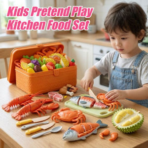 Kids Kitchen Pretend Play Food Cutting Set Seafood Lobster Crab Fish Ayam Mainan Kanak Kanak