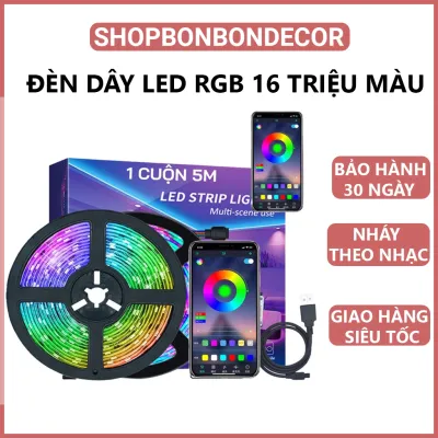 ĐÈN DÂY LED RGB 16 TRIỆU MÀU 2M 3M 5M ĐIỀU KHIỂN BẰNG ĐIỆN THOẠI NHÁY THEO NHẠC TRANG TRÍ DECOR PHÒNG