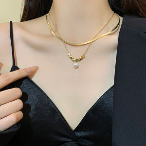 good 999 2023 18K Gold Double layer pearl versatile personalized temperament necklace N8345