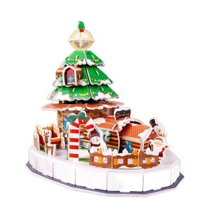 YOUSHI TOP Train Christmas 3D Puzzle Christmas House Christmas Tree Paper Card Jigsaw Educational Assembly Building Blocks Children Model Toy Christmas Gifts