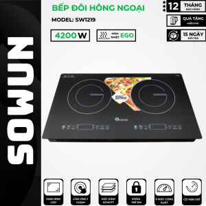 Bếp đôi điện từ hồng ngoại SOWUN SW1215mặt kính CERAMIC chịu được nhiệt độ cao công suất lớn 2200W