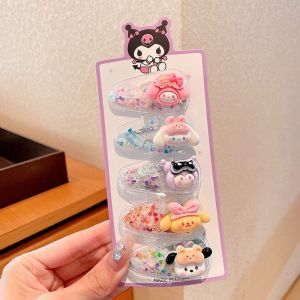 5Pcs/Set Kawaii Anime Sanrio Kuromi Hello Kitty Pink Bb Clip Cute Child Gilr Waterdrop Shape Hairpins Fashion Hair Accessories Gift for Kids