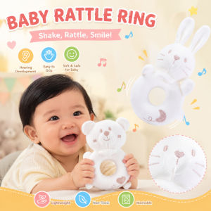 Baby Soothing Grip Rattle Toy Featuring Bite-Safe Handle Rotatable Ring Portable Toy Calms Newborn