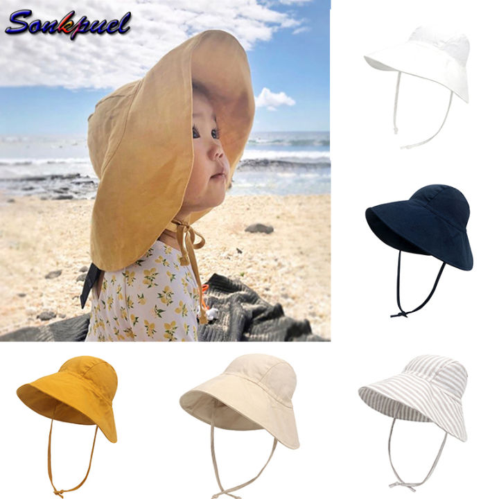 Sonkpuel Baby SunHat Summer Boys Girls Bucket Hat Kids Cotton UV Travel Hats  Child Big Brim Outdoor Beach Caps Fashion Casual Panama Cap
