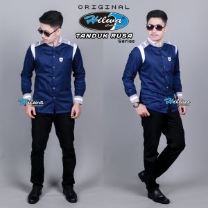 HILWA INDONESIA Baju Koko Pria Lengan Panjang Original HILWA COLLECTION Warna Biru Navy Motif Tanduk Rusa Bahan TOYOBO Premium Seragam Hadroh Azzahir Kemko Dewasa Terbaru 2022