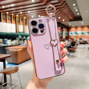 [with Wrist Strap]FLOVEME for IPhone 14 Pro Max/14 Pro/14 Plus/14/iPhone 13 Pro Max/13 Pro/13/iPhone 12 Pro Max/12 Pro/12/iPhone 11 Pro Max Wrist Strap Case Electroplating Love Phone Case