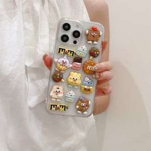 ♥Ready Stock +FREE Shipping+COD♥Lovely 3D Toast bread Doll MM Beans Soft TPU Case For iP iPhone 11 12 13 14 15 Pro Max 14 15 Plus Womens Fashion Girls Phone Case Gift Clear