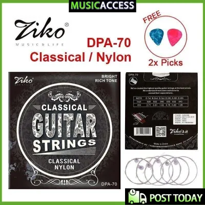 ZIKO DPA-70 Guitar Strings Normal Light Tension Silver Wound Nylon String Anti-Rust Set of 6pcs Instrument String Accessories