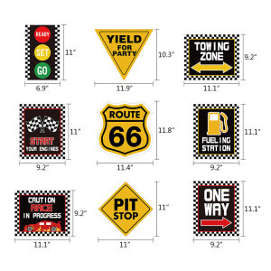 [Fast Delivery] 9Pcs Race Car Party Decorations Supplies Set Race Traffic Signs Decorations