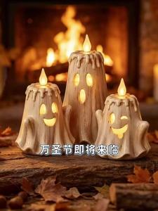 ≮927≯ Cross-border new resin ornaments Halloween candles ghost lights resin handicrafts decorative pieces for creating a festive atmosphere