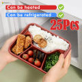 25Pcs Red Bento Box with Lids 1/2/3/4/5 Grid Partition Takeaway Packaging Box 10Pcs. 
