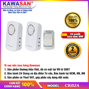 Combo Chuông cửa không dây (có 1 nút nhấn + 2 chuông) CK02A