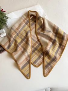Korean Style Classic Plaid Shearling Wool 100%wool Triangle Scarf Shawl Dual-use Autumn Winter Warm Neck Scarf