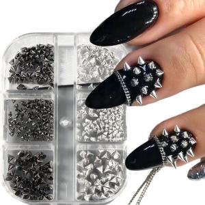 6 Sets Metal Nail Decorations Edgy Studs Assorted Bold Designs Long Lasting Adhesive Accessories For Manicures