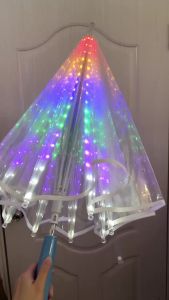 Romantic Gift Colorful Led Light Umbrella With Flashlight Creative Long Handle Transparent Straight Handle Flashlight Umbrella