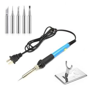 60W 7PCS Electric Welding Soldering Iron Temperature Adjustable with 5pcs Soldering Iron and bracket