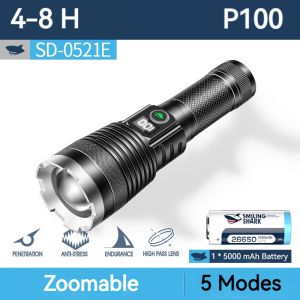 Smiling Shark SD0521 LED Torchlight M60 Super Bright Flashlight Powerful USB Rechargeable Zoomable Waterproof Outdoor Emergency Hiking Camping Working Lighting