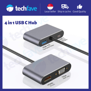 SG TechFave 4 in 1 Type C Hub to Vga/Hdmi/Usb-c PD Charging/Usb 3.0 Adapter for Macbook/Pc/Ipad Pro (4 Ports)
