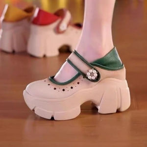 8cm High Wedge Shoes Womens 2023 Summer New Versatile Hollow Breathable Casual Shoes